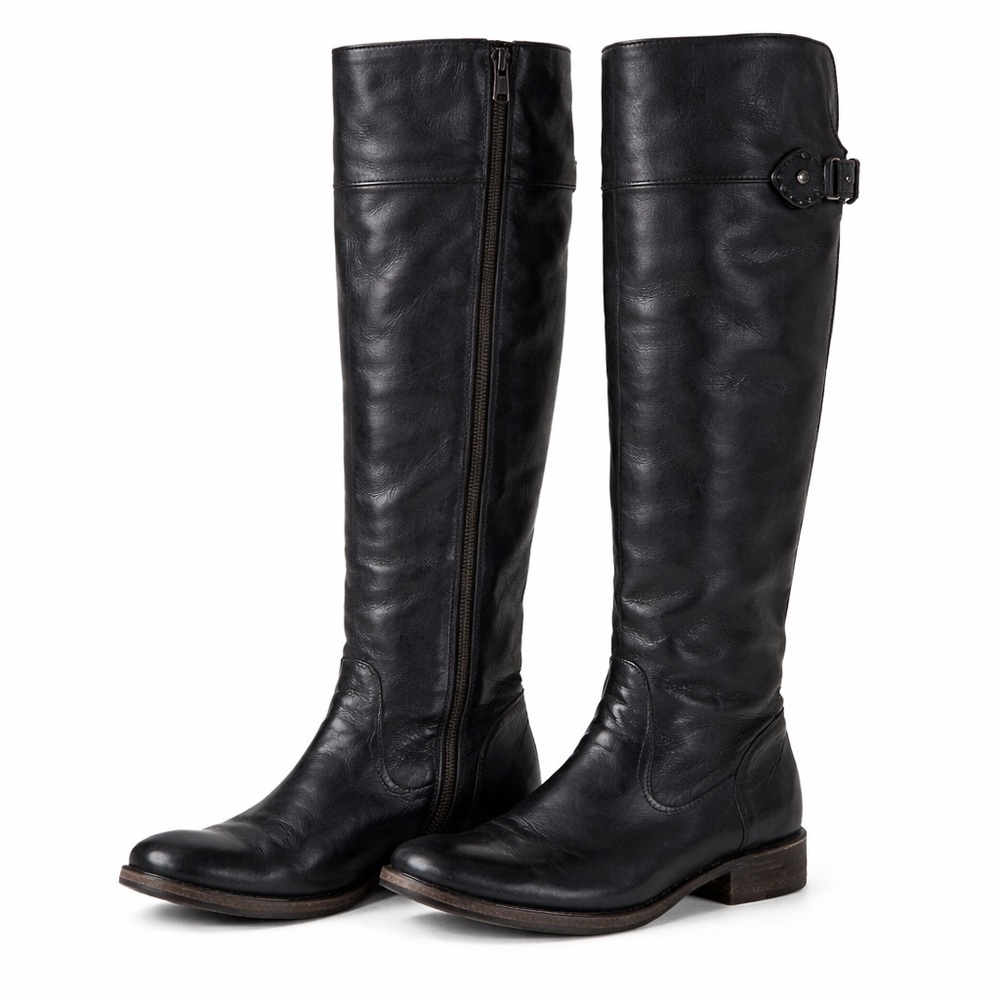Frye Black Tall Leather Distressed Riding Boots